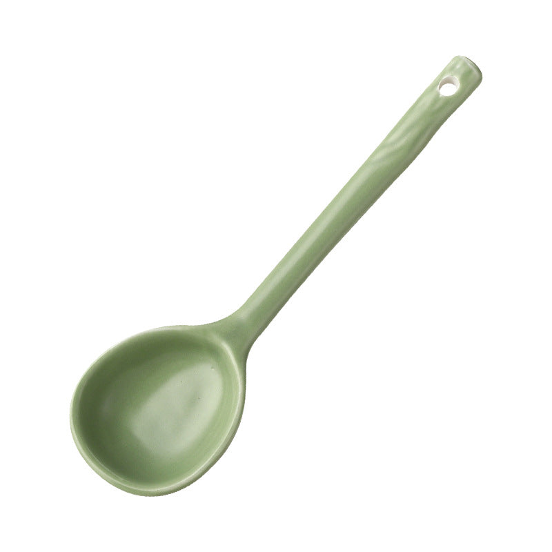 Cute Ceramic Spoon, Long Handle Soup Spoon, INS Style Dining Spoon, High-End Ceramic Tableware, Dessert Spoon, Rice Spoon